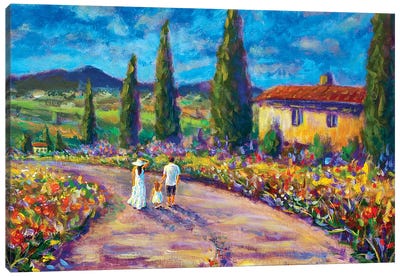 Happy Family in Summer In Tuscany Canvas Art Print - Artists Like Van Gogh