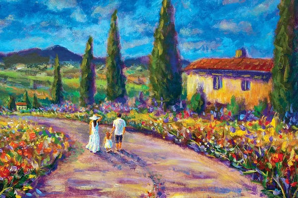 Artists Like Van Gogh: Happy Family in Summer In Tuscany by Valery Rybakow