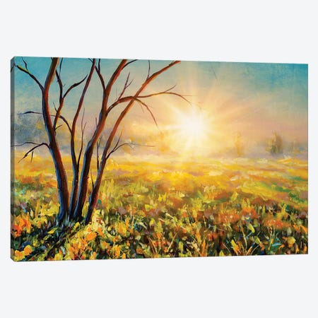 Beautiful Tree On Sunny Summer Spring Meadow Canvas Print #VRY474} by Valery Rybakow Canvas Artwork