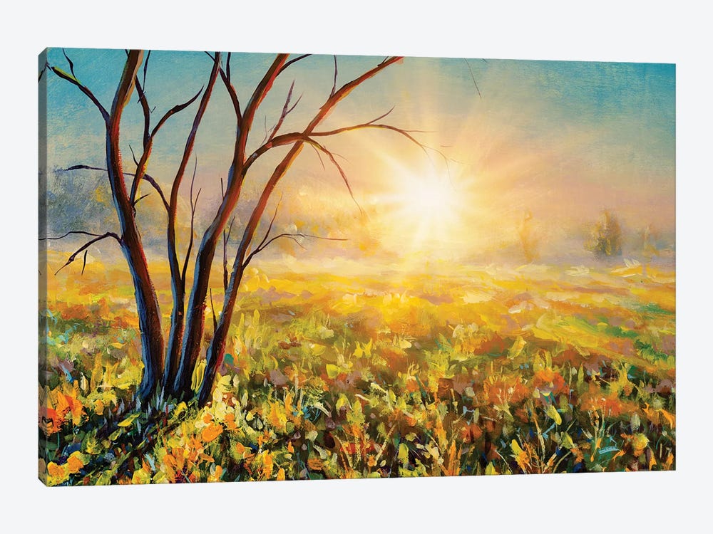 Beautiful Tree On Sunny Summer Spring Meadow 1-piece Canvas Artwork