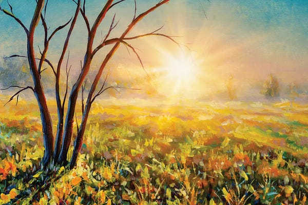 Valery Rybakow: Beautiful Tree On Sunny Summer Spring Meadow by Valery Rybakow