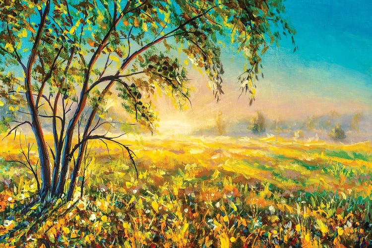 Morning Gentle Misty Rural Landscape Nature Modern Art.