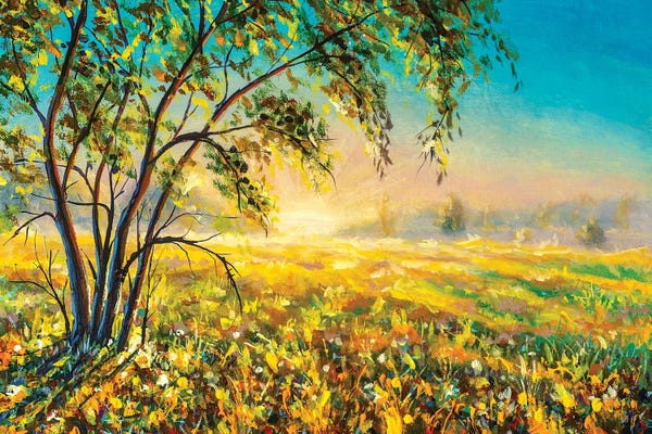 Valery Rybakow: Morning Gentle Misty Rural Landscape Nature Modern Art. by Valery Rybakow