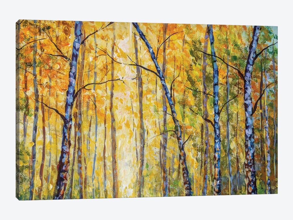 Beautiful Autumn Park With Birch Tree Modern Artwork by Valery Rybakow 1-piece Canvas Artwork