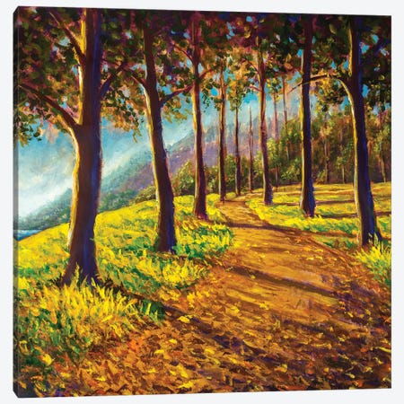 Road In Sunny Forest Park Alley Artwork Canvas Print #VRY480} by Valery Rybakow Canvas Art