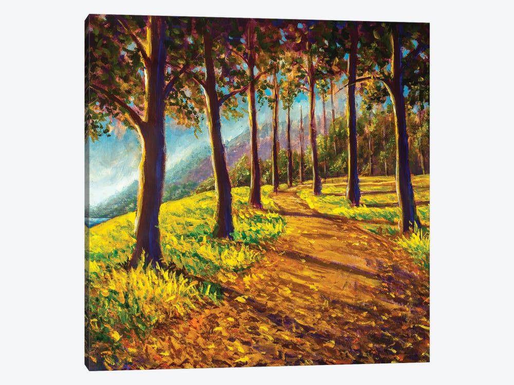 Road In Sunny Forest Park Alley Artwork by Valery Rybakow 1-piece Art Print