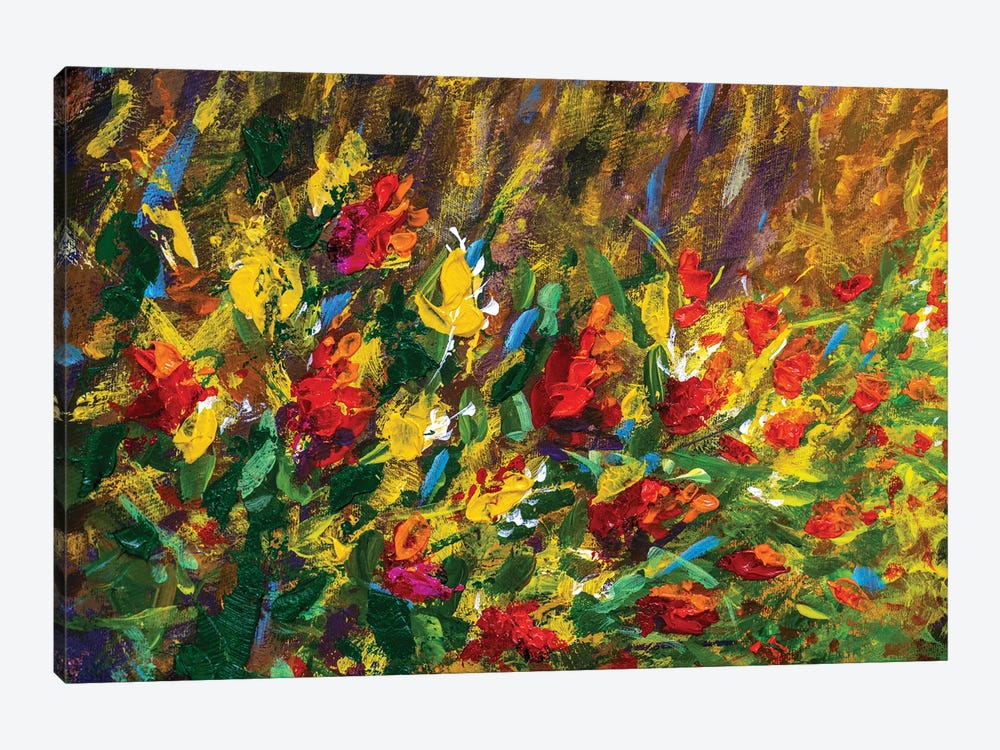 Beautiful Red Orange Flowers In Green Grass by Valery Rybakow 1-piece Canvas Wall Art