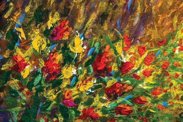 Valery Rybakow: Beautiful Red Orange Flowers In Green Grass by Valery Rybakow