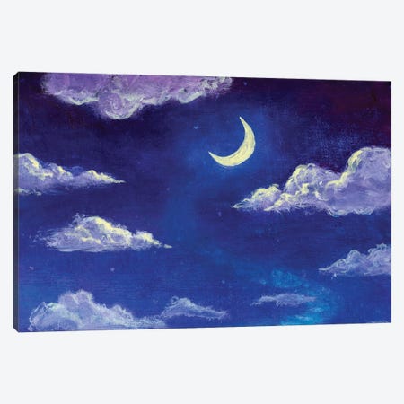 Glowing Month Moon And Clouds On The Blue Night Sky Canvas Print #VRY488} by Valery Rybakow Canvas Art