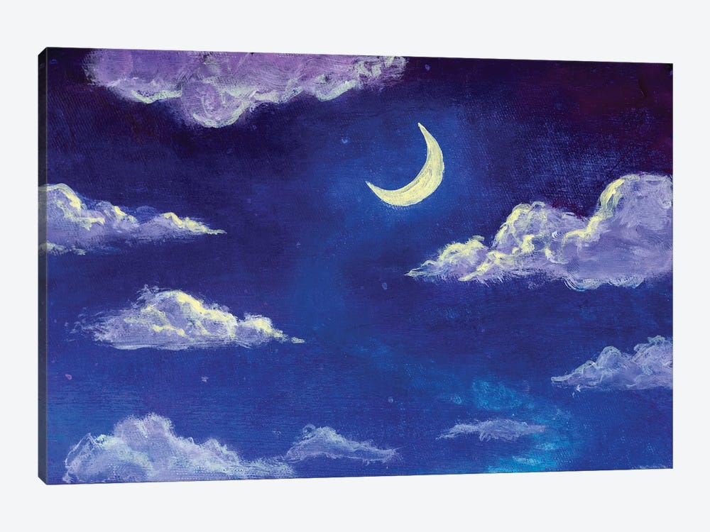 Glowing Month Moon And Clouds On The Blue Night Sky by Valery Rybakow 1-piece Art Print