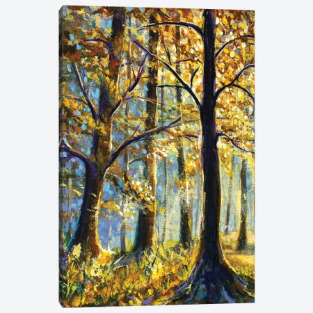 Vertical oil painting large trees in synny forest Canvas Print #VRY494} by Valery Rybakow Canvas Wall Art