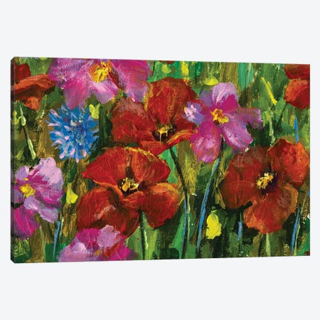 Red Poppies And Pink Wildflowers Canvas Print #VRY500} by Valery Rybakow Canvas Print