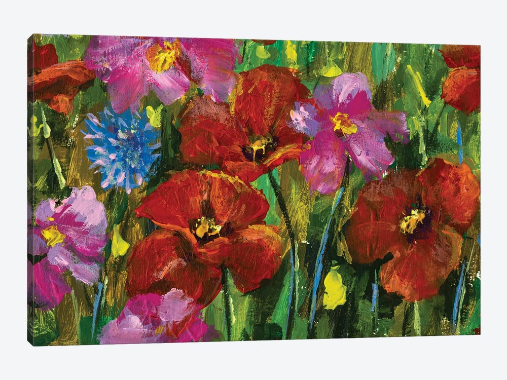 Red Poppies And Pink Wildflowers by Valery Rybakow 1-piece Canvas Wall Art