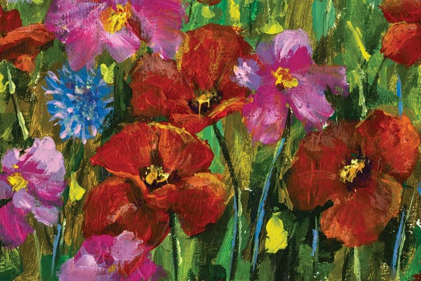 Red Poppies And Pink Wildflowers