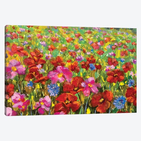 beautiful big red red poppies field flowers Canvas Print #VRY502} by Valery Rybakow Art Print