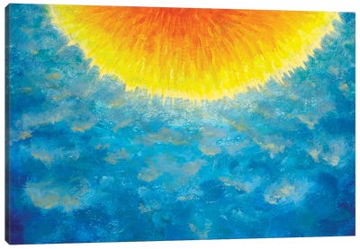 Bright Yellow Orange Semicircle On Blue Sky Background Canvas Art Print