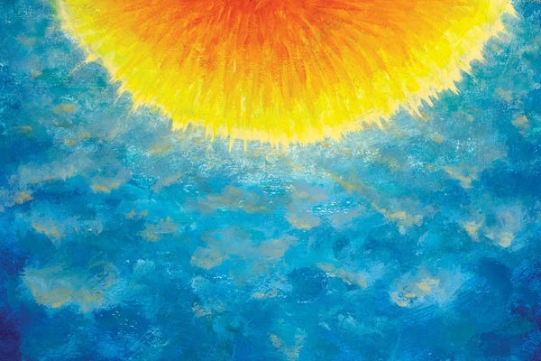 Valery Rybakow: Bright Yellow Orange Semicircle On Blue Sky Background by Valery Rybakow