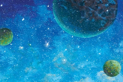 Beautiful Green Planets In Blue Starry Space by Valery Rybakow canvas print