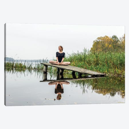 Calm And Relaxation Yoga On River Canvas Print #VRY518} by Valery Rybakow Canvas Art