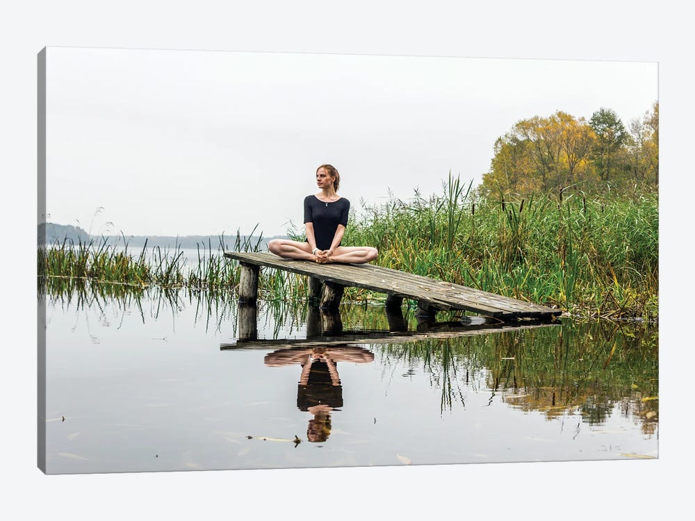 Calm And Relaxation Yoga On River by Valery Rybakow 1-piece Canvas Print