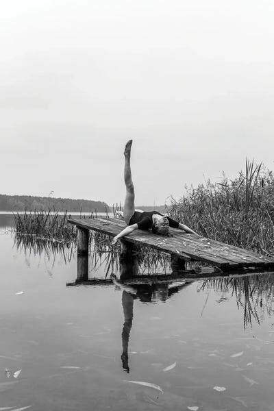 Yoga: Calm And Relaxation Girl In Autumn River by Valery Rybakow