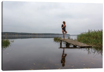 Yoga Girl On The Pond. Calm And Relaxation Canvas Art Print - Fitness Fanatic