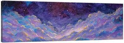 Panoramic Beautiful Landscape With Night Starry Sky Fantasy Clouds Over Mountains Hill Canvas Art Print