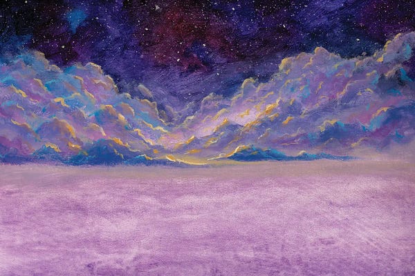 Valery Rybakow: Panoramic Beautiful Landscape With Night Starry Sky Fantasy Clouds Over Mountains by Valery Rybakow