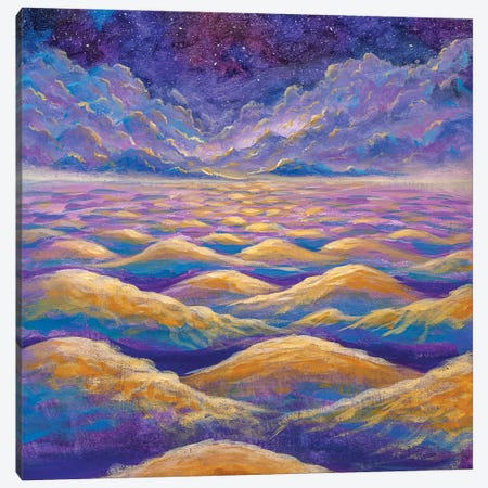 Beautiful Night Starry Sky With Fantasy Clouds Over Waves Of Water Or Mountains Canvas Print #VRY528} by Valery Rybakow Canvas Print
