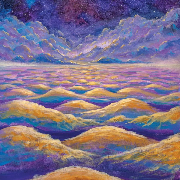 Valery Rybakow: Beautiful Night Starry Sky With Fantasy Clouds Over Waves Of Water Or Mountains by Valery Rybakow