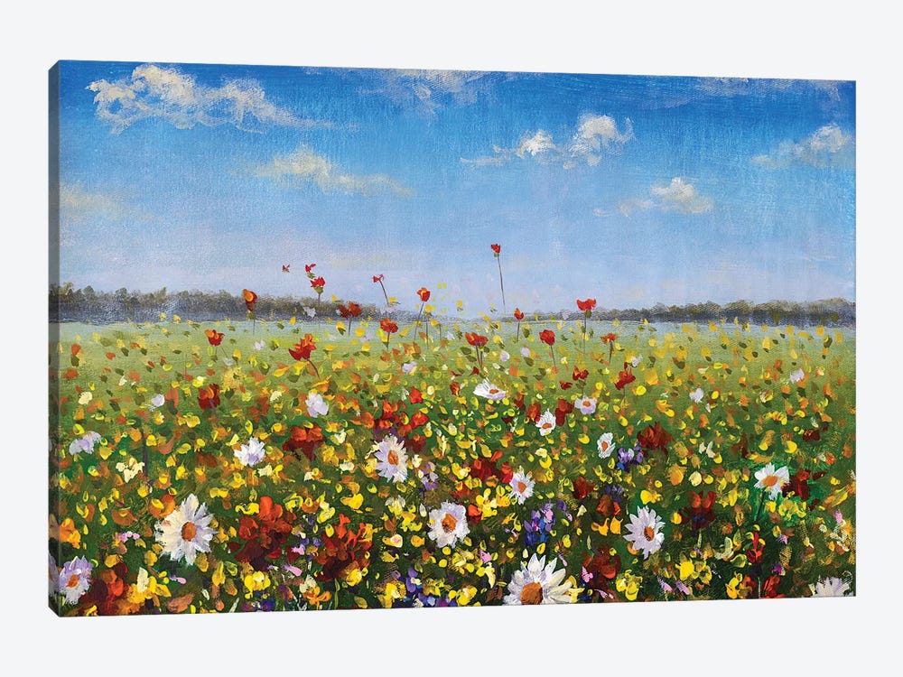 Meadow Of White Daisies, Red Poppies And Yellow Wildflowers by Valery Rybakow 1-piece Art Print