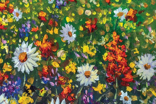 Valery Rybakow: Wildflowers In Grass by Valery Rybakow