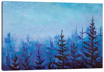 Dark Fir Trees In A Foggy Magical Forest Canvas Art Print - Valery Rybakow