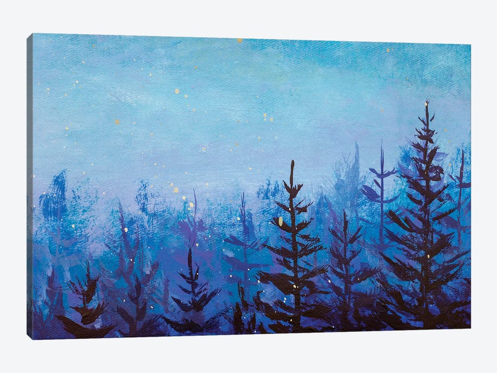 Dark Fir Trees In A Foggy Magical Forest by Valery Rybakow 1-piece Canvas Art Print