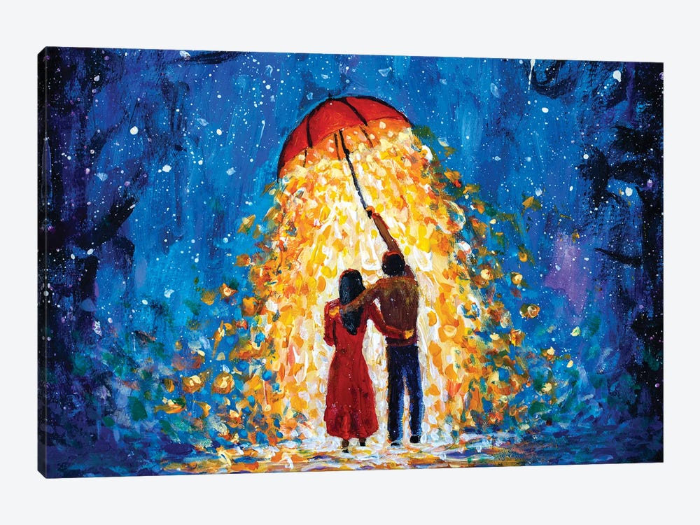 A Couple Walks Under A Glowing Umbrella During A Starry Winter Night by Valery Rybakow 1-piece Canvas Print