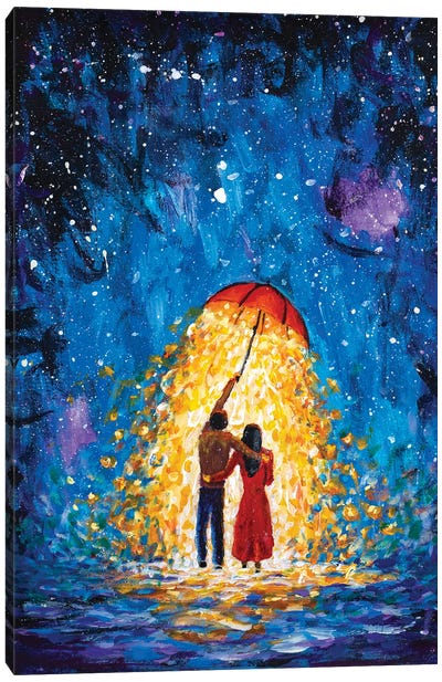Love Under A Red Umbrella Canvas Art Print - Valery Rybakow