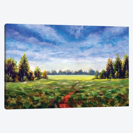 Road Through The Spring Green Field Painting Canvas Print #VRY550} by Valery Rybakow Canvas Art