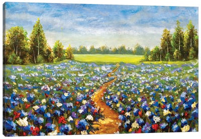 Road Through The Flower Field Canvas Art Print - Valery Rybakow