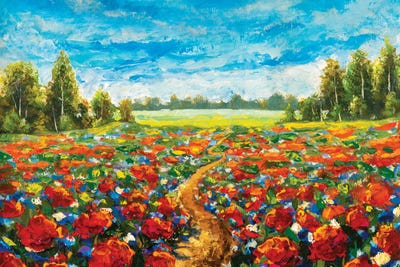 Road Through A Field Of Red Poppies by Valery Rybakow canvas print