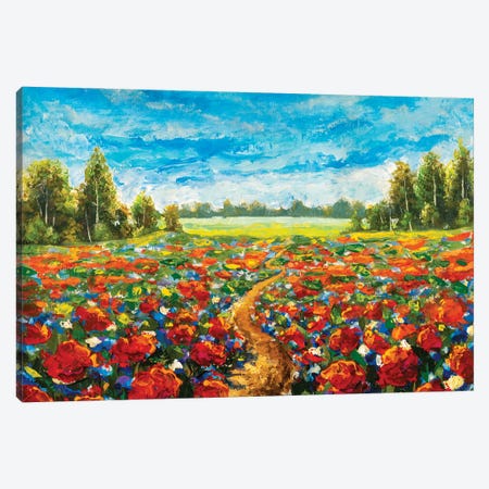 Road Through A Field Of Red Poppies Canvas Print #VRY554} by Valery Rybakow Canvas Art Print