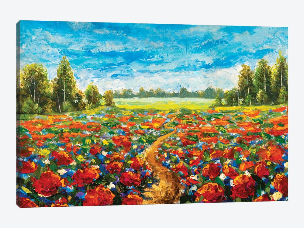 Road Through A Field Of Red Poppies by Valery Rybakow 1-piece Art Print