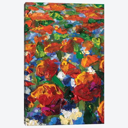 Close-Up Blue, Yellow Flower, Red Poppies, Roses, Tulips Flowers Canvas Print #VRY559} by Valery Rybakow Canvas Wall Art