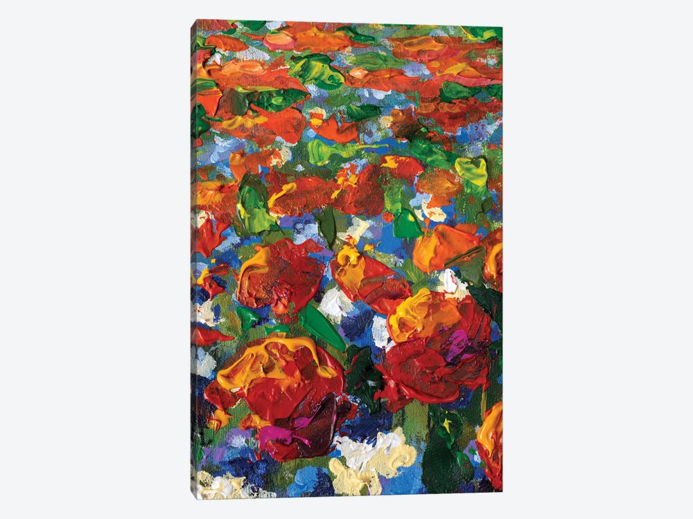 Close-Up Blue, Yellow Flower, Red Poppies, Roses, Tulips Flowers by Valery Rybakow 1-piece Canvas Art