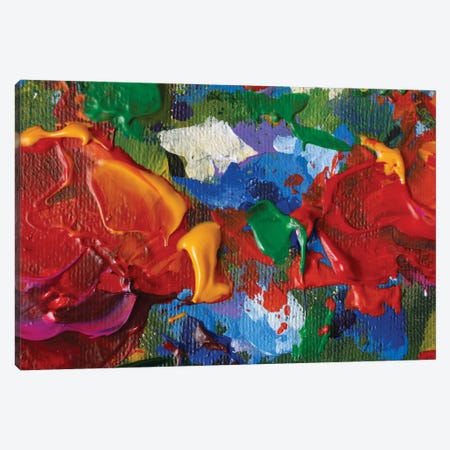 Big Red Blue Green Flowers Poppies Rose Peony Closeup Macro Canvas Print #VRY562} by Valery Rybakow Art Print