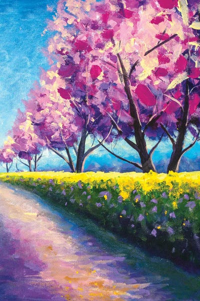 Wonderful Scenic Park With Rows Of Blooming Cherry Sakura Trees by Valery Rybakow framed canvas print