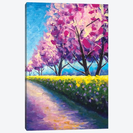 Wonderful Scenic Park With Rows Of Blooming Cherry Sakura Trees Canvas Print #VRY573} by Valery Rybakow Canvas Wall Art