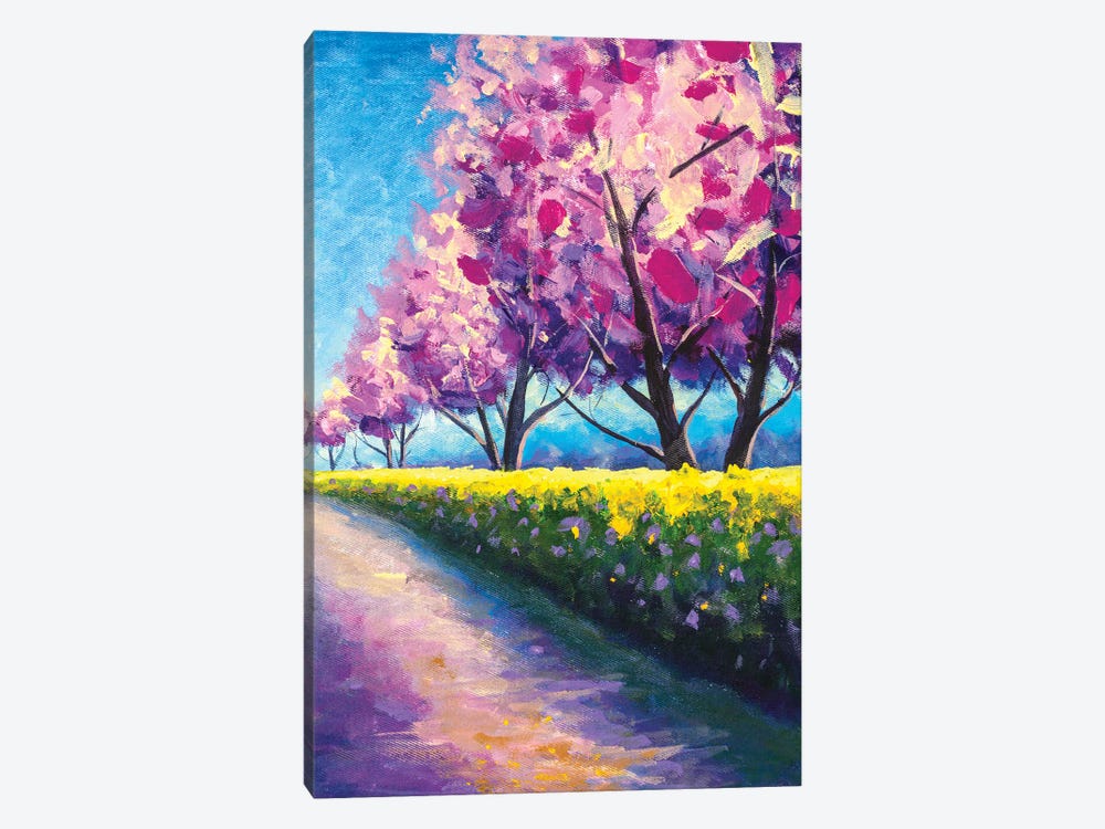 Wonderful Scenic Park With Rows Of Blooming Cherry Sakura Trees by Valery Rybakow 1-piece Canvas Wall Art