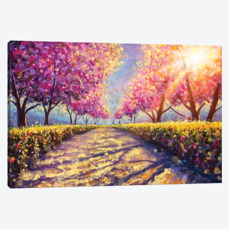 Blossoming Alley Of Pink Sakura I Canvas Print #VRY574} by Valery Rybakow Canvas Art Print