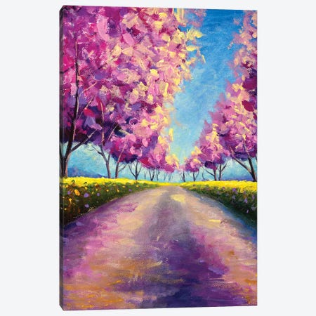 Blossoming Alley Of Pink Sakura II Canvas Print #VRY575} by Valery Rybakow Canvas Print