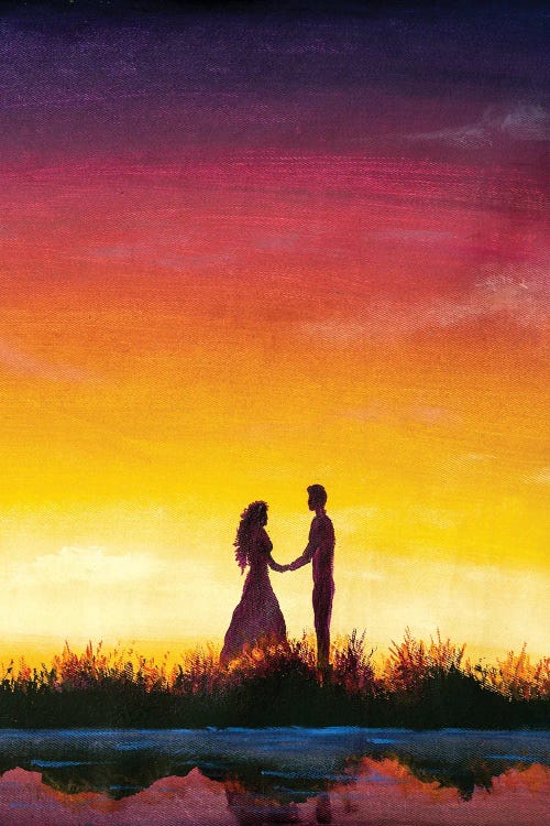 Silhouette Of A Loving Guy And A Girl Standing Sideways